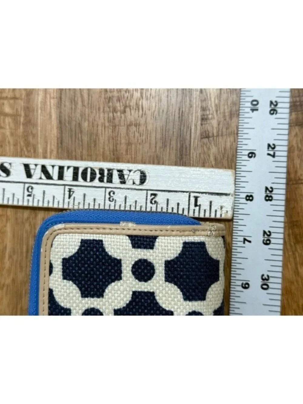 Spartina 449 May River Wallet Starfish Linen Leather Tan Navy White Snap Zip Aro